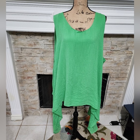 Melissa Paige Kelly Green boho Crepe asymmetrical tunic plus size 3X new - Picture 3 of 5